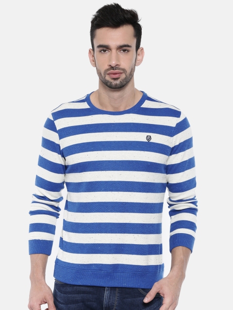 

SPYKAR Men Blue & Off-white Striped Round Neck T-shirt