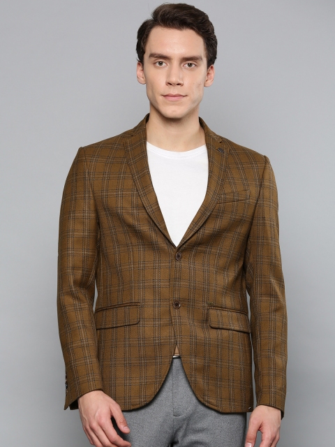 

Blackberrys Men Mustard Brown Checked Single-Breasted Slim Fit Smart Casual Blazer