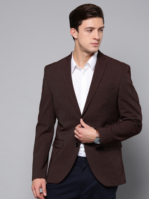 

Blackberrys Men Burgundy Self-Design Slim Fit Single-Breasted Smart Casual Blazer