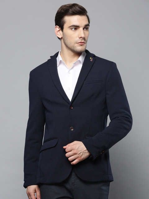 

Blackberrys Men Navy Blue Textured Slim Fit Single-Breasted Smart Casual Blazer