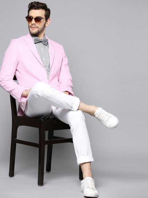 

Blackberrys Men Pink Slim Fit Single-breasted Linen Smart Casual Blazer