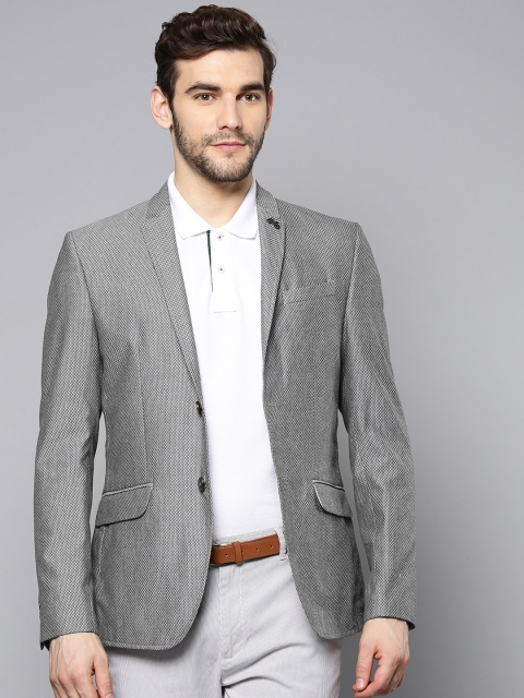 

Blackberrys Men Grey Checked Slim Fit Single-Breasted Smart Casual Blazer