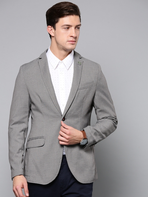 

Blackberrys Men Grey Textured Single-Breasted Slim Fit Smart Casual Blazer