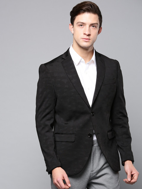 

Blackberrys Men Black Self-Design Slim Fit Single-Breasted Smart Casual Blazer