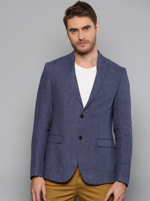 

Blackberrys Men Navy Blue Linen Slim Fit Single-Breasted Smart Casual Blazer