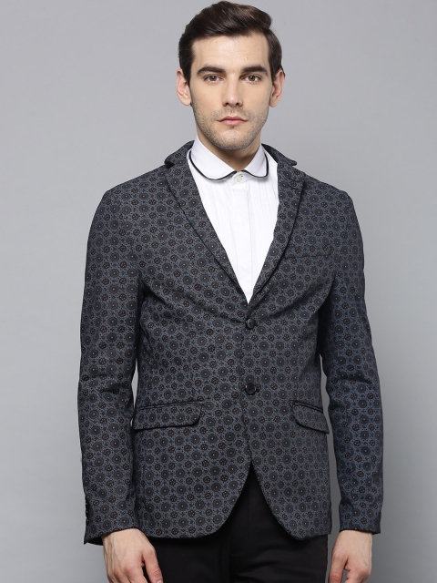 

Blackberrys Men Grey & Black Printed Single-Breasted Slim Fit Smart Casual Blazer