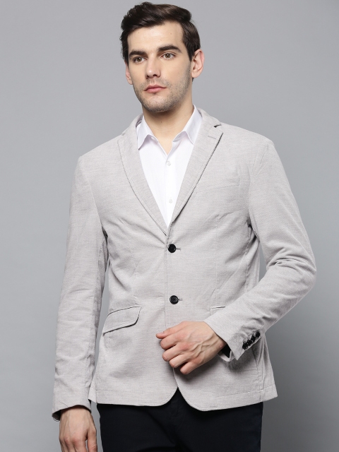

Blackberrys Men Grey Slim Fit Single-Breasted Smart Casual Pure Cotton Blazer
