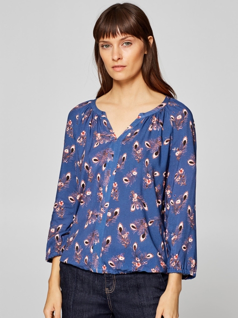 

ESPRIT Women Blue Printed Blouson Top