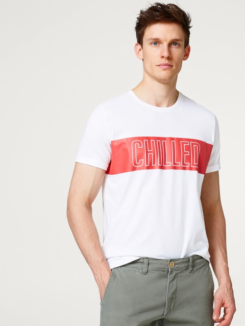 

ESPRIT Men White Printed Round Neck T-shirt