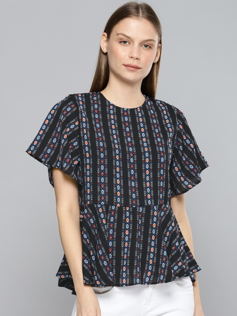 

Chemistry Women Black Printed Peplum Top