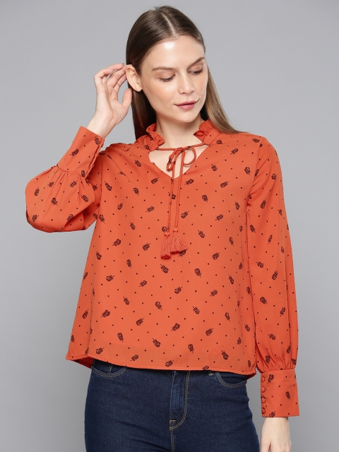 

Chemistry Women Rust Brown & Black Printed Regular Top