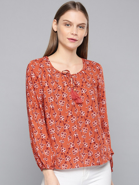 

Chemistry Women Rust Orange Printed Top