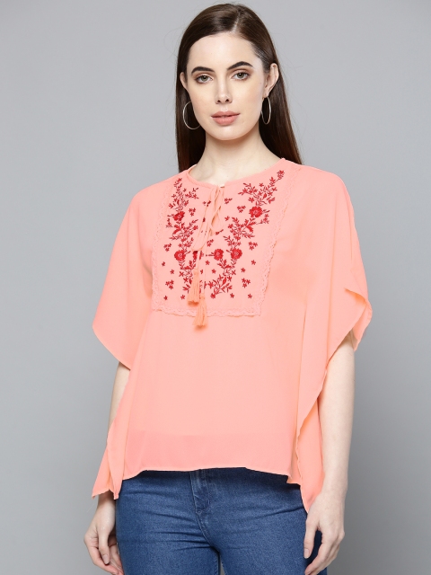 

Chemistry Women Peach-Coloured Embroidered Detail Kaftan Top