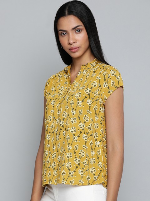 

Chemistry Women Mustard Yellow & White Printed Top