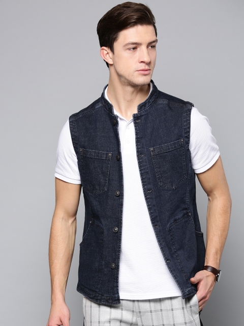 

Blackberrys Men Navy Denim Casual Nehru Jacket, Navy blue