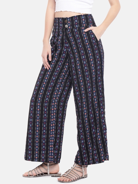 

Chemistry Women Black Straight Fit Printed Parallel Trousers