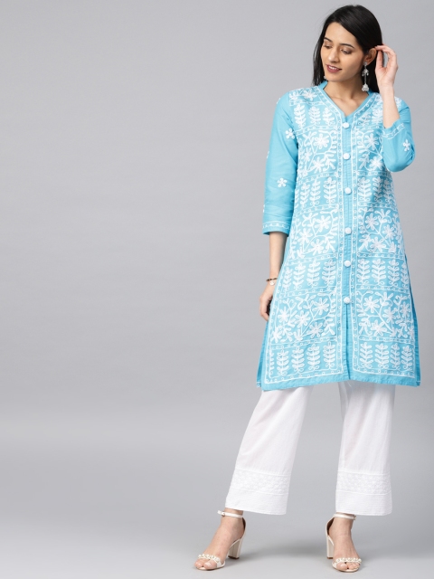 

Saadgi Blue Chikan Kari Embroidered Kurta