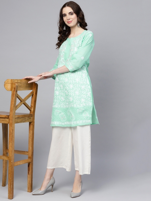 

Saadgi Women Sea Green Chikankari Embroidered Kurta