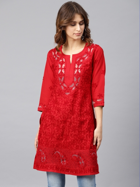 

Saadgi Women Red Embroidered Straight Kurta