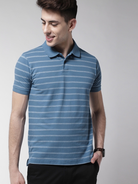 

Mast & Harbour Men Blue Striped Polo Collar T-shirt