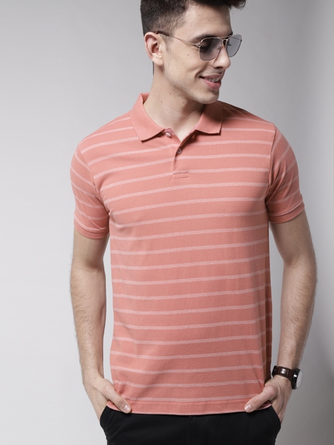 

Mast & Harbour Men Pink Striped Polo Collar T-shirt