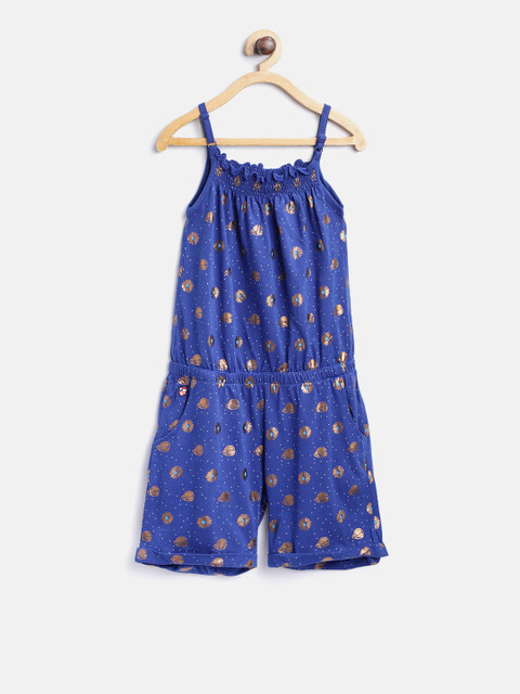 

U.S. Polo Assn. Girls Blue & Copper-Toned Printed Playsuit