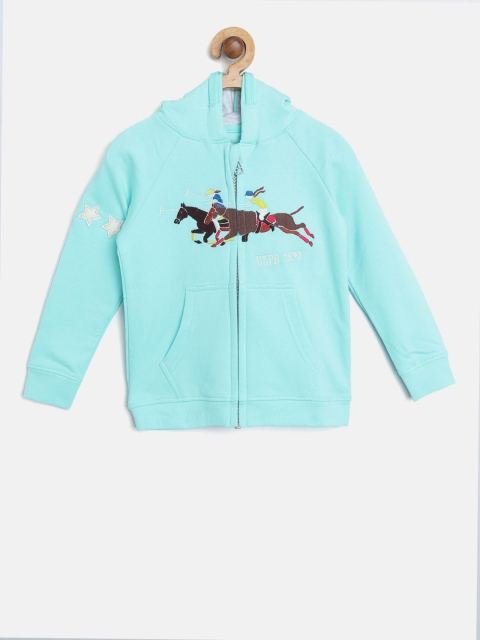 

U.S. Polo Assn. Kids Girls Blue Applique Detail Hooded Sweatshirt