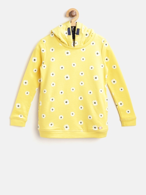 

U.S. Polo Assn. Kids Girls Yellow & White Printed Hooded Sweatshirt