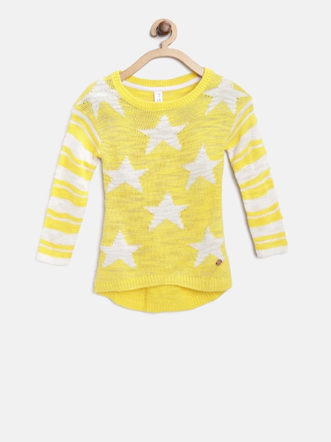 

U.S. Polo Assn. Kids Girls Yellow & White Self Design Pullover