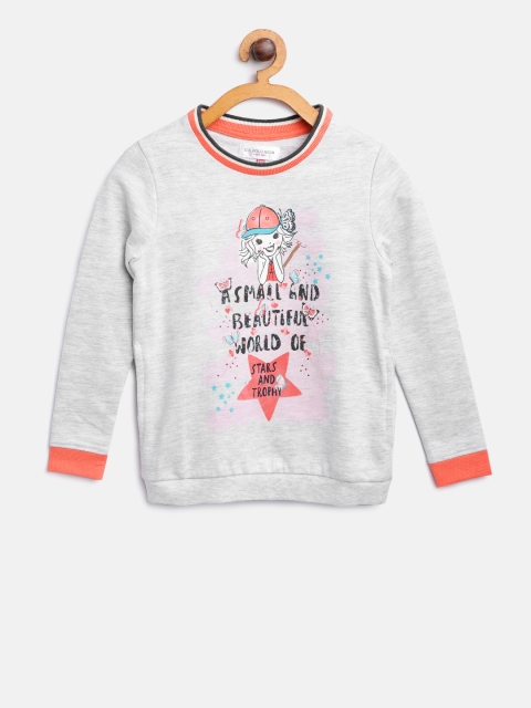 

U.S. Polo Assn. Kids Girls Grey Melange Printed Sweatshirt