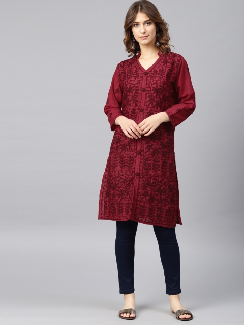 

Saadgi Maroon Chikankari Embroidered Straight Kurta