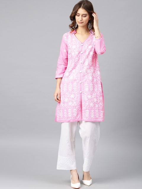 

Saadgi Women Pink Embroidered Straight Kurta