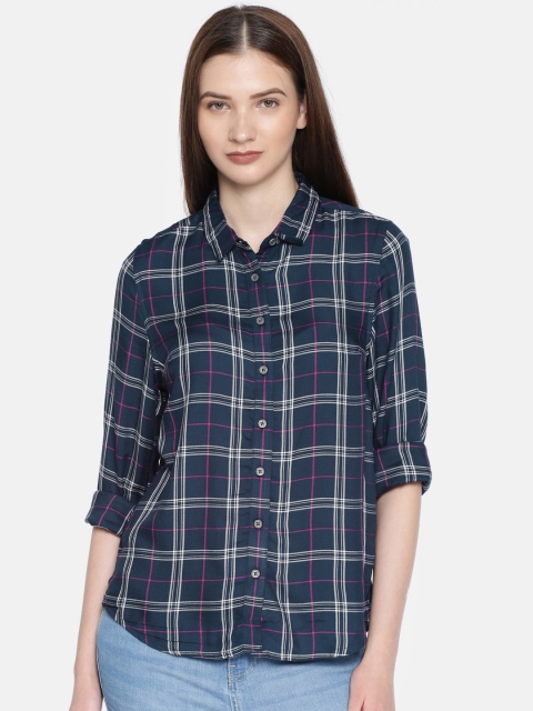 

Allen Solly Woman Women Navy Blue & White Regular Fit Checked Casual Shirt