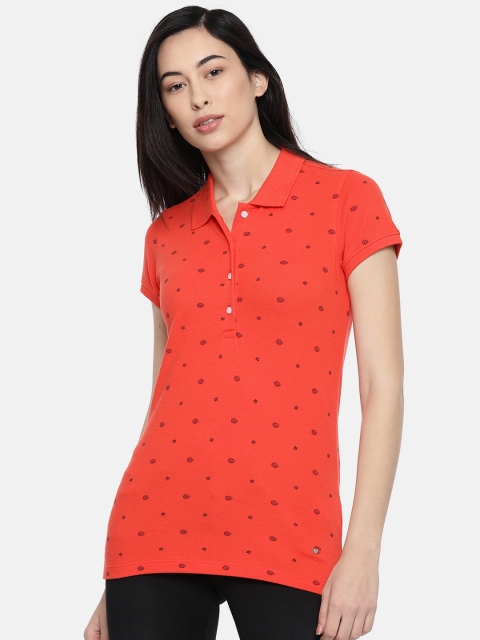 

Allen Solly Woman Women Red Printed Polo Collar T-shirt