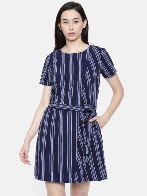 

Allen Solly Woman Navy Blue Striped Fit & Flare Dress