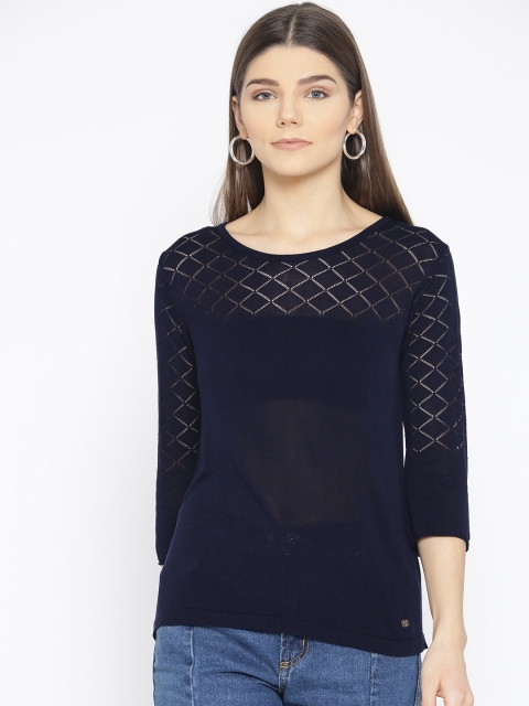 

Allen Solly Woman Women Navy Blue Solid Semi Sheer Top
