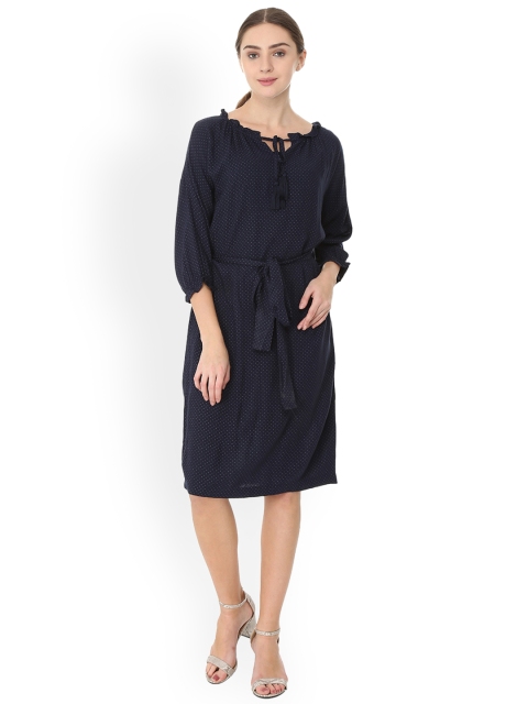 

Allen Solly Woman Women Navy Blue Checked Wrap Dress