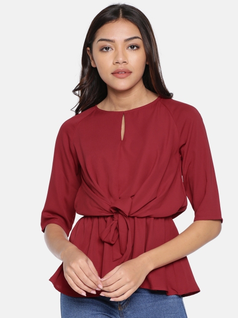 

Allen Solly Woman Women Maroon Solid Cinched Waist Top