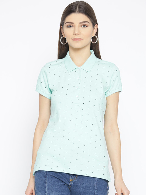 

Allen Solly Woman Women Blue Printed Polo Collar T-shirt
