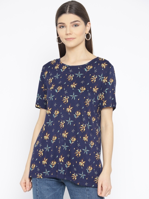 

Allen Solly Woman Women Navy Blue Floral Print Round Neck T-shirt