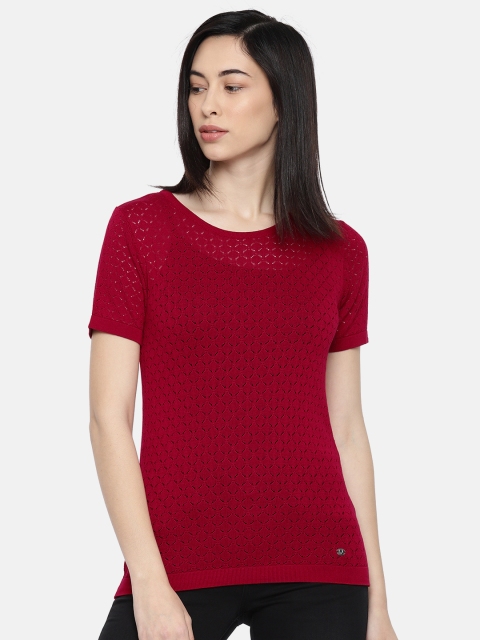 

Allen Solly Woman Women Red Self Design Round Neck Top