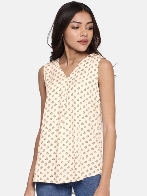 

Allen Solly Woman Women Beige Printed Sleeveless Top