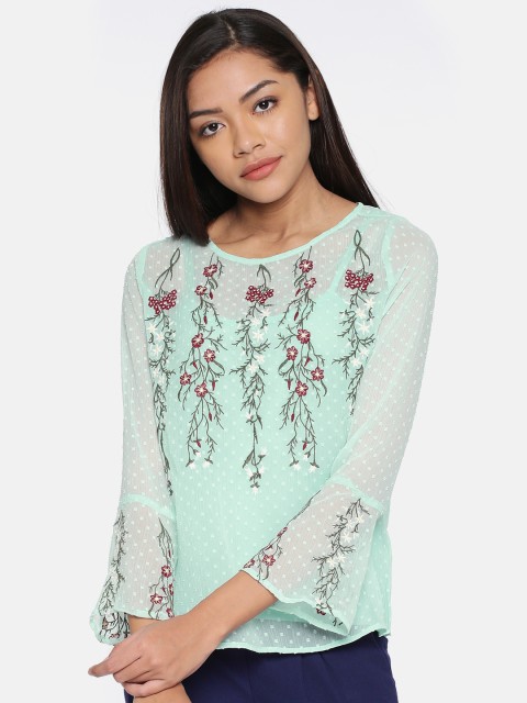 

Allen Solly Woman Blue Embroidered Semi-Sheer Top