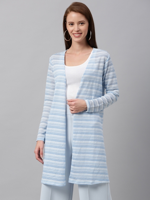 

Allen Solly Woman Women Blue & White Striped Open Front Shrug