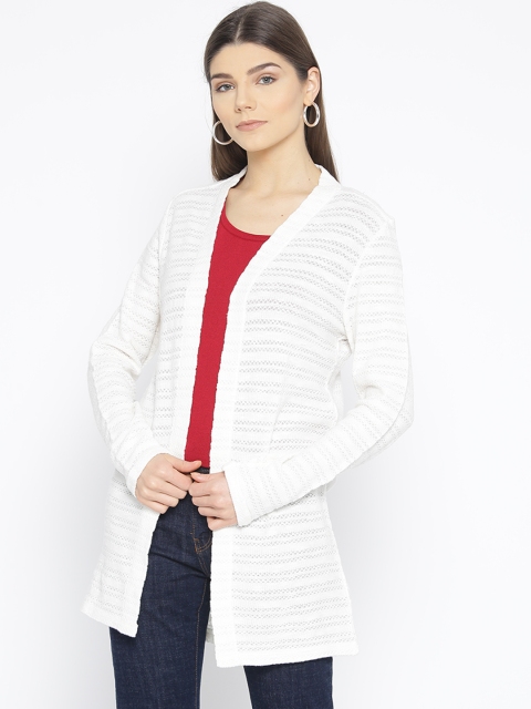 

Allen Solly Woman White Self-Striped Longline Open Front Shrug