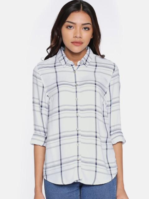 

Allen Solly Woman Women White & Navy Blue Regular Fit Checked Casual Shirt