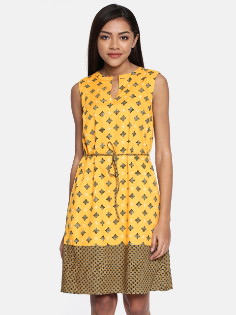 

Allen Solly Woman Yellow Printed A-Line Dress