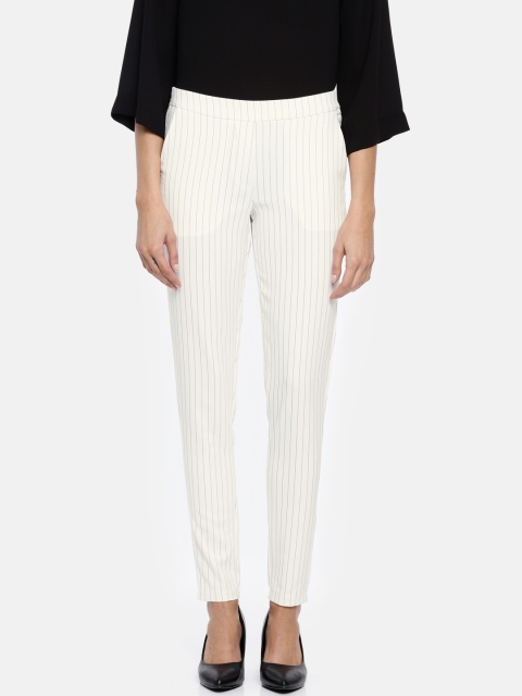 

Allen Solly Woman Women Off-White & Black Regular Fit Striped Regular Trousers