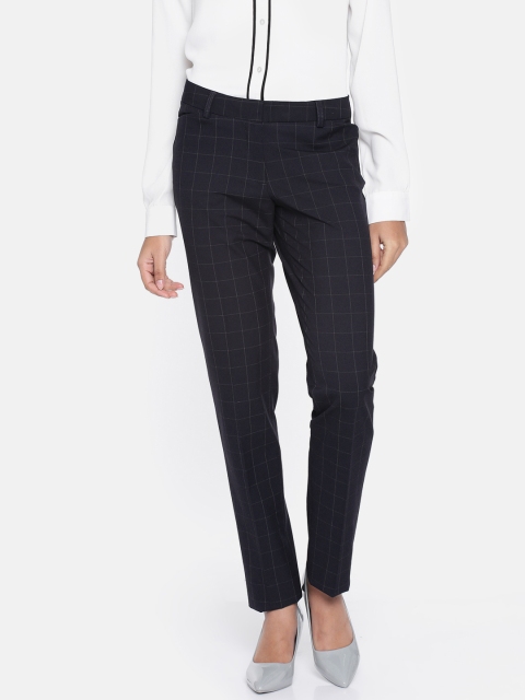 

Allen Solly Woman Navy Blue Regular Fit Checked Formal Trousers
