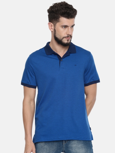 

Calvin Klein Jeans Men Blue Black Striped Polo Collar Pure Cotton T-shirt